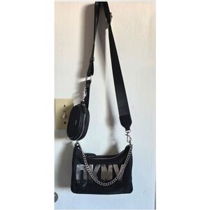 DKNY Black Crossbody Bag with Silver Chain